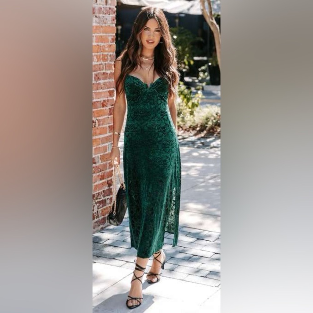 Vici Velvet Floral Midi Dress with Slit